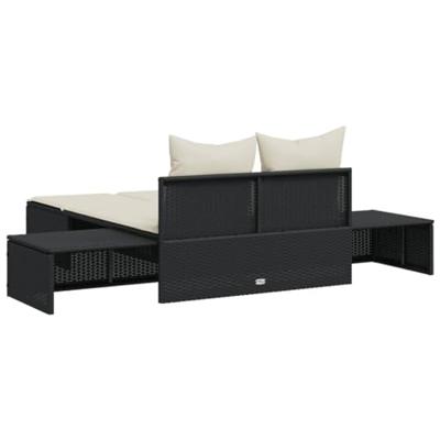 Ligbed 2-persoons met kussens poly rattan zwart Ligbed 2-persoons met kussens poly rattan zwart