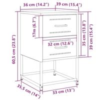 Nachtkastje 36x39x60,5 cm staal olijfgroen - thumbnail