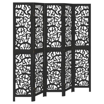 Kamerscherm met 5 panelen massief paulowniahout zwart