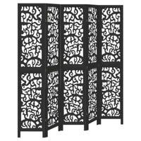 Kamerscherm met 5 panelen massief paulowniahout zwart - thumbnail