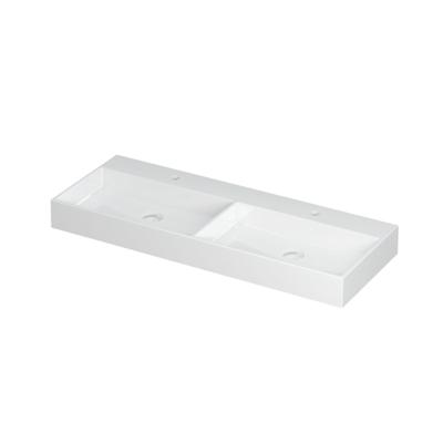 INK United Wastafel Porselein Dubbel met 2 Kraangaten incl. Porseleinen Click Plug en Verborgen Overloop Systeem - 1200x450x110 mm - Glans Wit