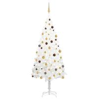 VidaXL Kunstkerstboom met verlichting en kerstballen 240 cm wit - thumbnail