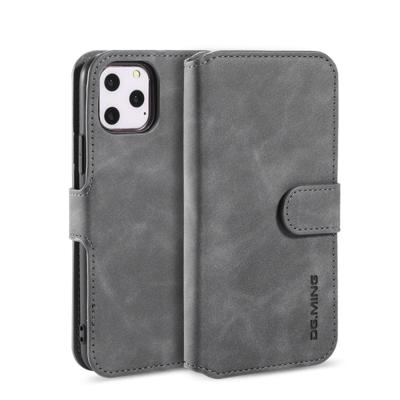 Dg. MING retro olie kant horizontale flip case met houder & kaartsleuven & portemonnee voor iPhone 11 Pro (grijs)