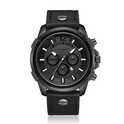 CAGARNY 6882 Fashion waterdichte polychromatische metalen shell quartz horloge met lederen armband (zwart zwart)