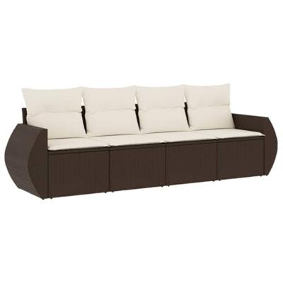 4-delige Loungeset met kussens poly rattan bruin 4-delige Loungeset met kussens poly rattan bruin