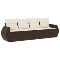 4-delige Loungeset met kussens poly rattan bruin - thumbnail