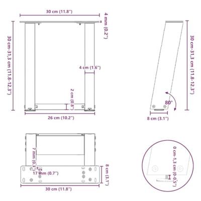 Salontafelpoten 2 st U-vormig 30x(30-31) cm staal antraciet