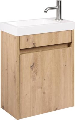 Saqu Florence voorgemonteerd fonteinmeubel in naturel eiken met fontein en RVS kraan links/rechts