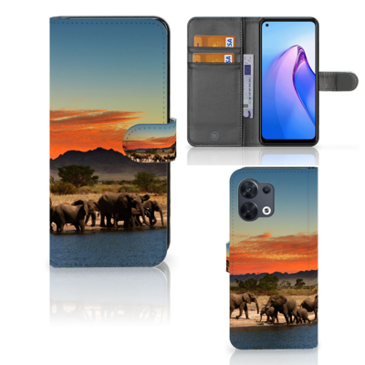 OPPO Reno8 | Telefoonhoesje | Met pasjeshouder | Olifanten OPPO Reno8 | Telefoonhoesje | Met pasjeshouder | Olifanten