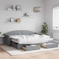 Slaapbank met onderschuifbed en lades 90x200 cm stof lichtgrijs - thumbnail