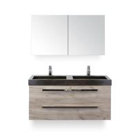 Seville Badmeubelset 120 cm - 2 laden Craft Oak - Wastafel Lucca Dubbel - met Spiegel - Variant 2 - thumbnail