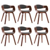Eetkamerstoelen 6 st gebogen hout en stof grijs - thumbnail
