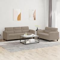 2-delige Loungeset met kussens microvezelstof taupe - thumbnail