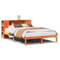 Bed met boekenkast zonder matras grenenhout wasbruin 150x200 cm - thumbnail