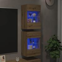 Tv-wandmeubels met LED 2 st 40x30x60,5 cm artisanaal eikenkleur - thumbnail