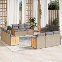 12-delige Loungeset met kussens poly rattan beige - thumbnail