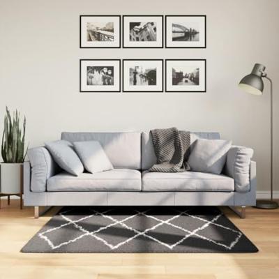 VidaXL Vloerkleed pamplona shaggy hoogpolig 120x120 cm zwart en crème