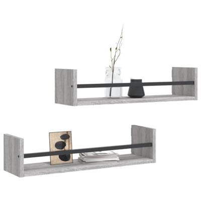 Wandschappen met stangen 2 st 60x16x14 cm grijs sonoma Wandschappen met stangen 2 st 60x16x14 cm grijs sonoma