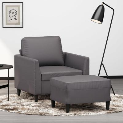 Fauteuil met voetenbank 60 cm kunstleer grijs