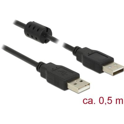 Delock 84888 USB-kabel USB 2.0 USB-A stekker, USB-A stekker 0.50 m Zwart Met Ferrietkern