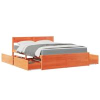 Bed met lades en matras massief grenenhout wasbruin 160x200 cm - thumbnail