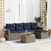 6-delige Loungeset met kussens poly rattan grijs - thumbnail