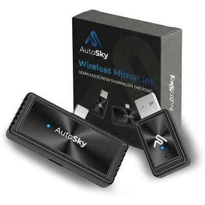 AutoSky Mirror-Link AIR PRO draadloze schermspiegelingsadapter voor bedrade CarPlay, USB-C-telefoon vereist, DisplayPort (DP-Alt) compatibel, apps draadloos streamen