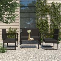 4-delige Loungeset met kussens poly rattan zwart - thumbnail