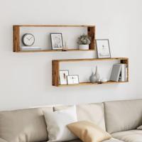 Wandschappen kubus 2 st 100x15x30 cm bewerkt hout oud hout - thumbnail