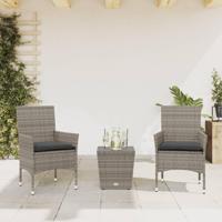 3-delige Bistroset met kussens poly rattan en glas grijs - thumbnail