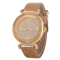 FULAIDA vrouwen Strass goud poeder PU lederen band quartz horloge (goud) - thumbnail