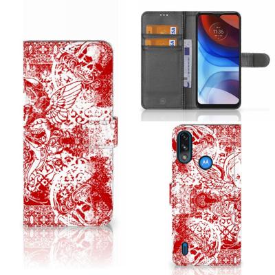 Telefoonhoesje met Naam Motorola Moto E7i Power | E7 Power Angel Skull Rood Telefoonhoesje met Naam Motorola Moto E7i Power | E7 Power Angel Skull Rood