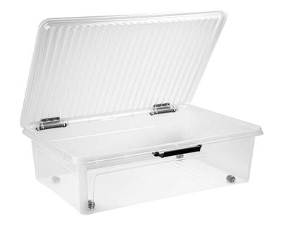 Opbergboxen met deksel 24 liter kunststof transparant 60 x 40 x 16 cm set van 2 stuks