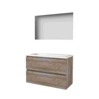 Basic-Line Ultimate 46 Badkamermeubelset - 100 x 46 cm - Greeploos - 2 Lades - Acryl Wastafel - 2 Kraangaten - Spiegel met Indirecte LED Verlichting - Scotch Oak - thumbnail