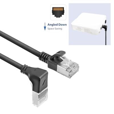 ACT Zwarte 1.5 meter U/FTP CAT6A LSZH Slimline patchkabel met RJ45 connectoren recht naar 90° haaks
