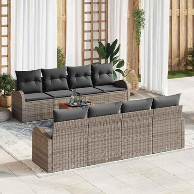 Tuinbankenset met kussen 9 pcs Grijs poly rattan