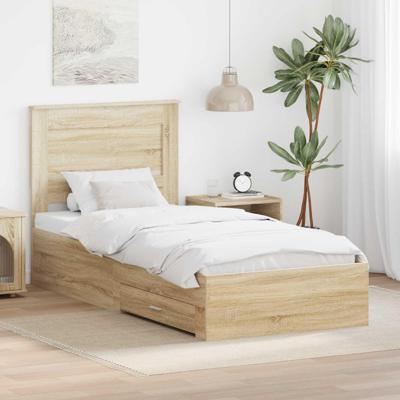 Bedframe Sonoma Eiken en Zilver 75 x 190 cm Bewerkt hout
