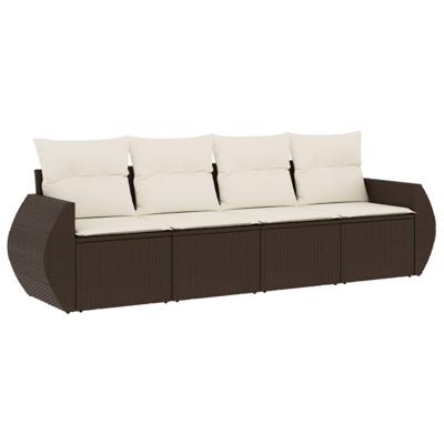 5-delige Loungeset met kussens poly rattan bruin