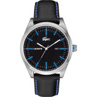 Lacoste horlogeband 2010597 / LC-52-1-14-2277 Leder Zwart 22mm + blauw stiksel - thumbnail