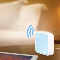 TP-Link TL-WR802N N300 WLAN Nano Router (draagbaar, accesspoint, tv-adapter, repeater, router, client, 300 Mbit/s (2,4GHz), media, FTP server), blauw/wit - thumbnail