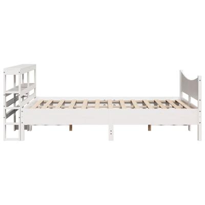 Bedframe met hoofdbord massief grenenhout wit 140x190 cm - thumbnail