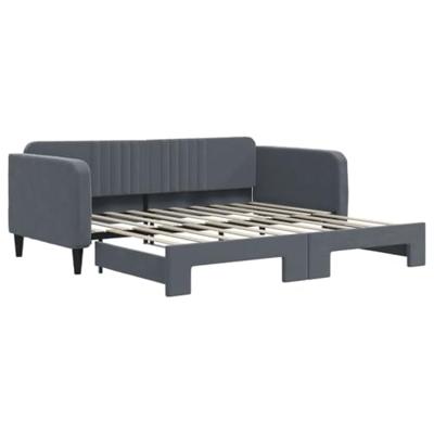 Slaapbank met onderschuifbed 90x190 cm fluweel donkergrijs