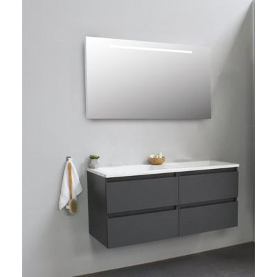 On-Line Badkamermeubelset - 120 cm - Voorgemonteerd - Acryl Wastafel - Kraangat naar Keuze - Spiegel met LED-Verlichting - Mat Antraciet