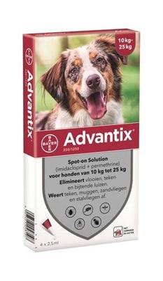 Advantix vlooien- en tekenpipet voor honden 250/1250 (10 tot 25 kg) 4 pipetten
