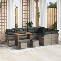 Tuinbankenset met kussen 13 pcs Grijs poly rattan - thumbnail