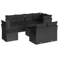 8-delige Loungeset met kussens poly rattan zwart - thumbnail