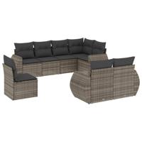 8-delige Loungeset met kussens poly rattan grijs - thumbnail