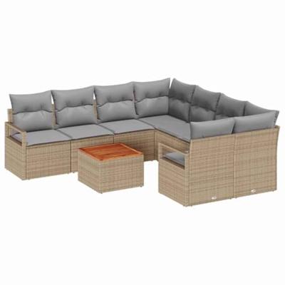 Tuinbankenset met kussen 9 pcs Beige poly rattan