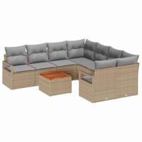 Tuinbankenset met kussen 9 pcs Beige poly rattan - thumbnail