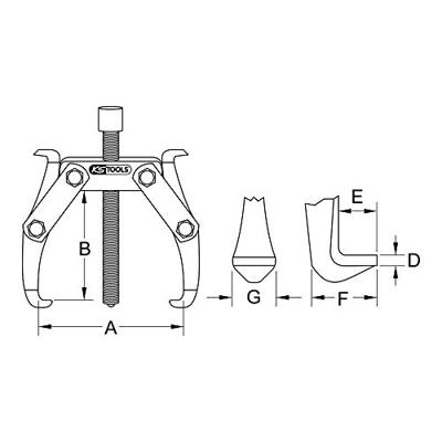 KS Tools 6203002 Poelietrekker Spanbereik: 40 - 220 mm Aantal haken: 2